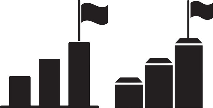 Growth chart icons with flags representing success and achievement
