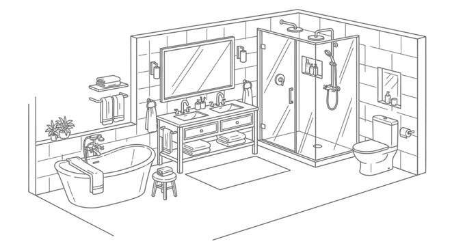 Modern bathroom interior illustration bathtub shower and vanity