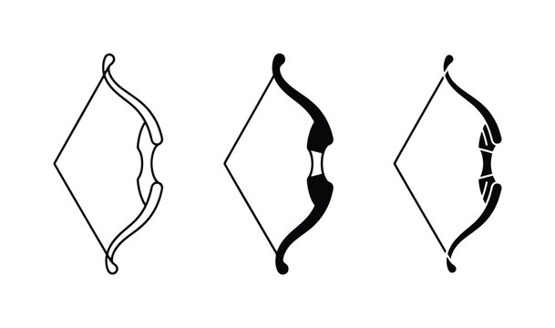 Archery Bow Icons, Hunting Weapon Symbols, Sport Equipment Graphics, Vector Set