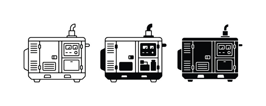 Portable Generator Icons, Power Supply Equipment Vector Set, Emergency Electricity Source