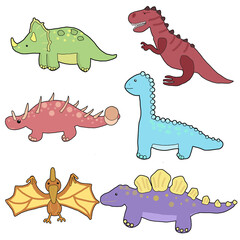 Cute Pastel Dinosaur Clipart Set - T-Rex, Triceratops, Stegosaurus, Pterodactyl, Brontosaurus, Ankylosaurus Cartoon © TINE