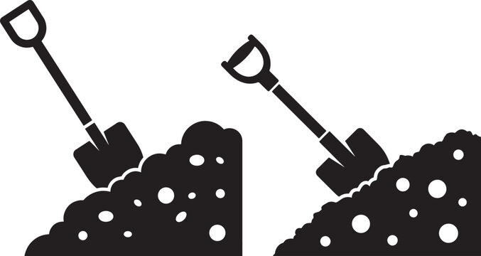 Shovel digging in soil icon silhouette
