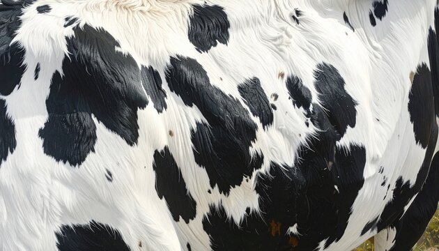 Close-up of black and white cow hide pattern with natural markings