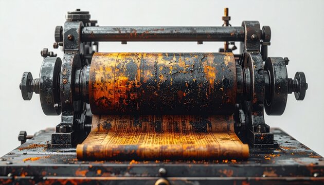 Industrial letterpress printing roller with ink on metal type forme