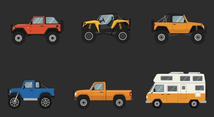 Naklejka premium Collection of Diverse OffRoad Vehicles and Recreational Transport.