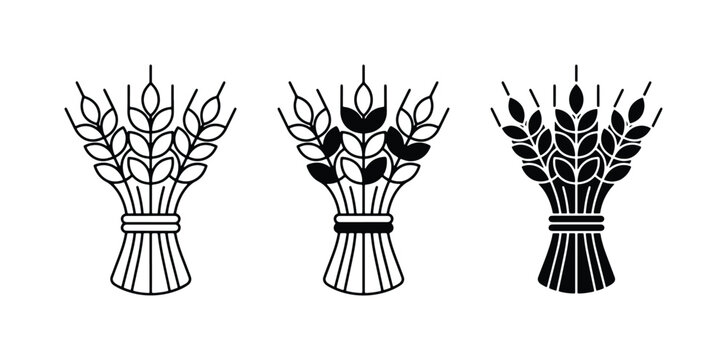 Wheat Stalk Icons, Grain Bundles, Harvest Symbols, Agricultural Vector Graphics