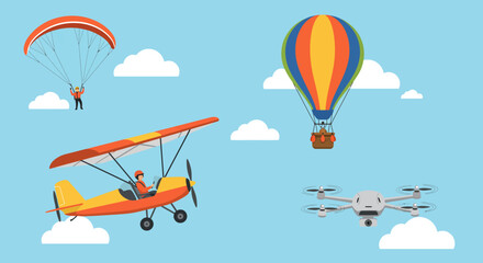 Various Aircraft and Flying Objects in the Sky. © venny