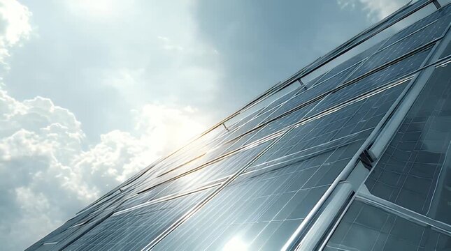Solar Panels Under Expansive Clear Daylight Sky