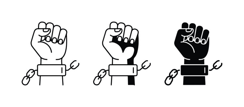 Fist Raised, Broken Chains, Freedom Symbol, Protest, Resistance, Human Rights Vector Icons