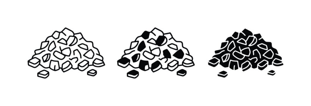 Pile of Gravel, Pebbles, Stones: Outline, Filled, Silhouette Variations