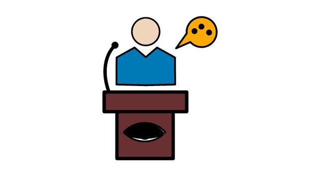Legal witness standing at testimony podium with speech element and observation symbol for justice and legal statement concept