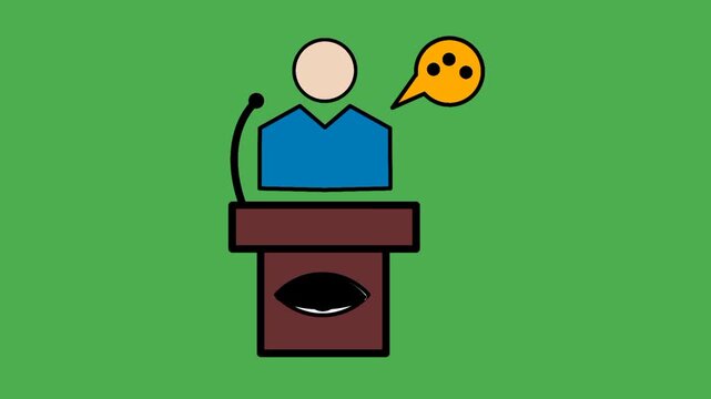 Legal witness standing at testimony podium with speech element and observation symbol for justice and legal statement concept
