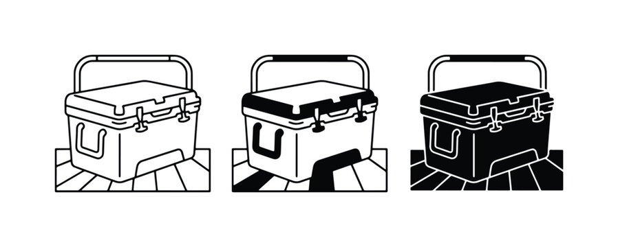 Cooler Box Icons, Portable Ice Chest Vector Set, Outdoor Beverage Container Graphics