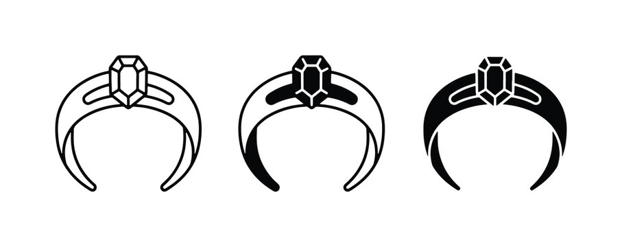 Diamond Ring Icons, Engagement Jewelry Symbols, Wedding Band Graphics, Elegant Gemstone Designs