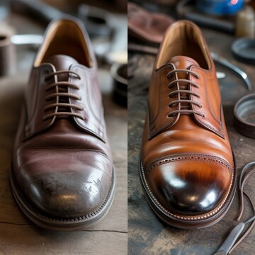 Before and After Leather Dress Shoe Restoration Close Up