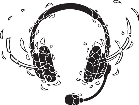 Mosaic Headphones with Broken Pieces Flying Around