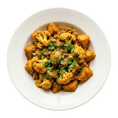Fototapeta premium Indian aloo gobi potato and cauliflower curry in white bowl