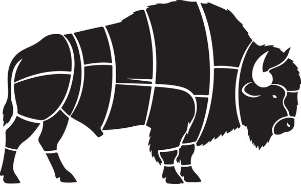 Black and white bison meat cut diagram illustration