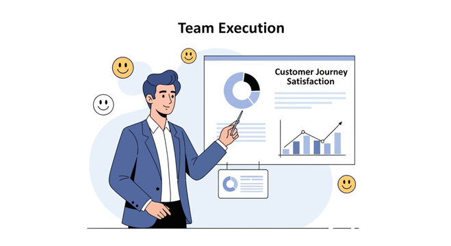 Business presentation on customer satisfaction with team execution concept