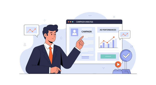 Marketing Campaign Analysis - Businessman Pointing at Data Charts and Reports