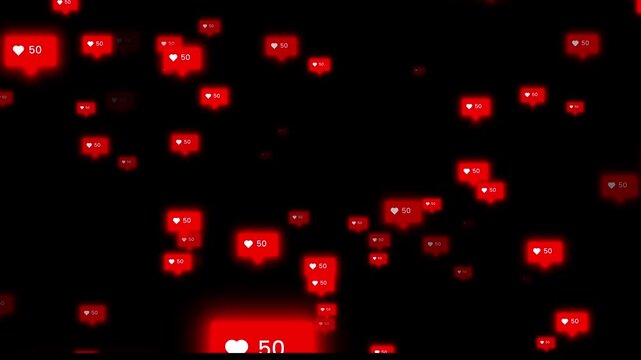 Social media love icon, flying particle animation isolated on black background