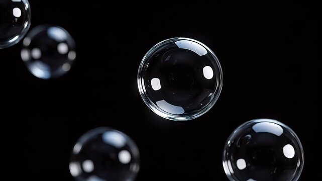 Glass bubbles floating in darkness