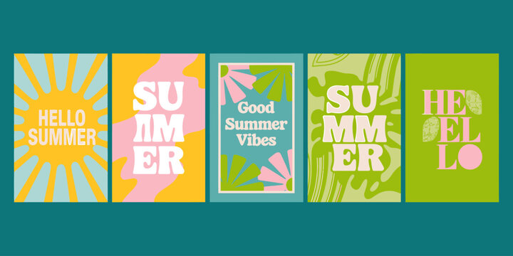 Summer hello posters and cards with colorful designs