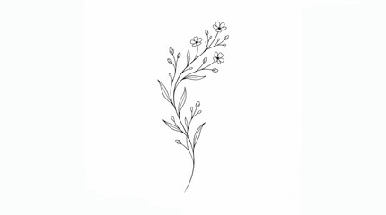 Fototapeta premium Minimalist floral branch, simple line drawing, black and white, vector illustration, decorative element