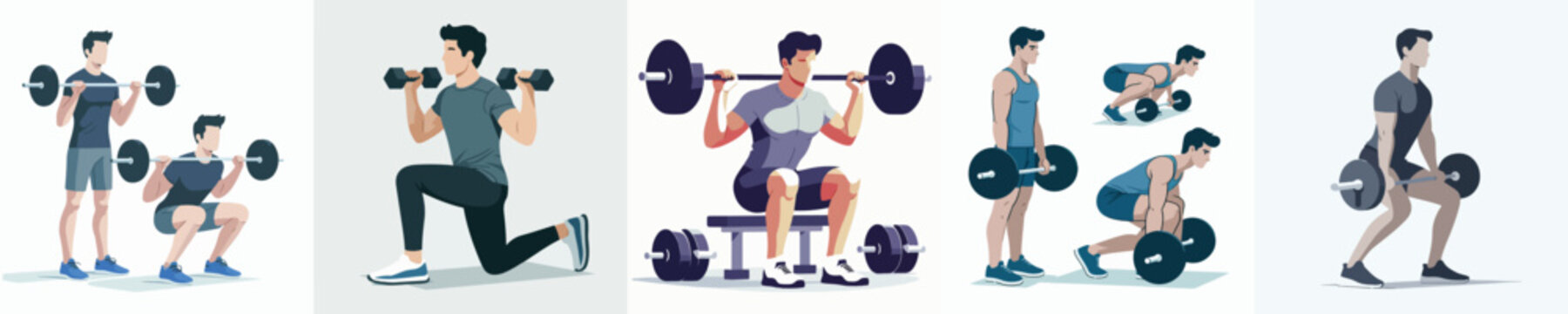 a series of illustrations showing various weightlifting exercises and techniques.