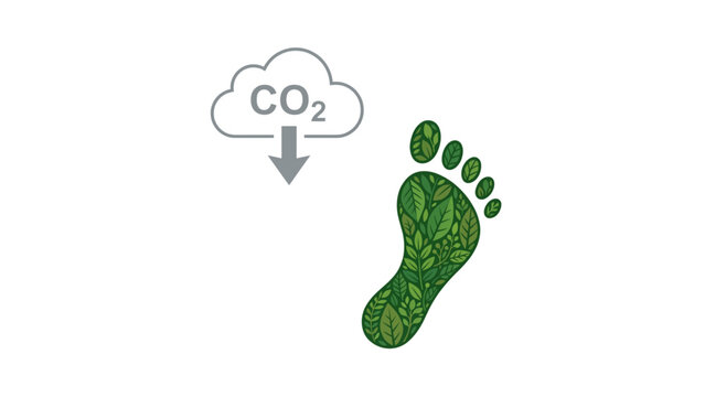 carbon footprint icon with co2 cloud and downward arrow for reduction concept on transparent background