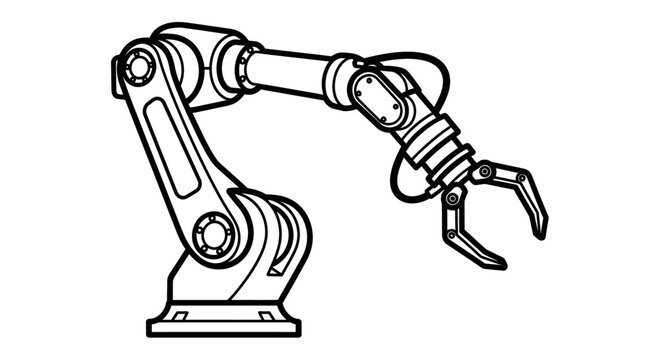 Robotic arm illustration white background for industry design automation concept