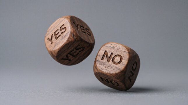 Two wooden dice with yes and no words