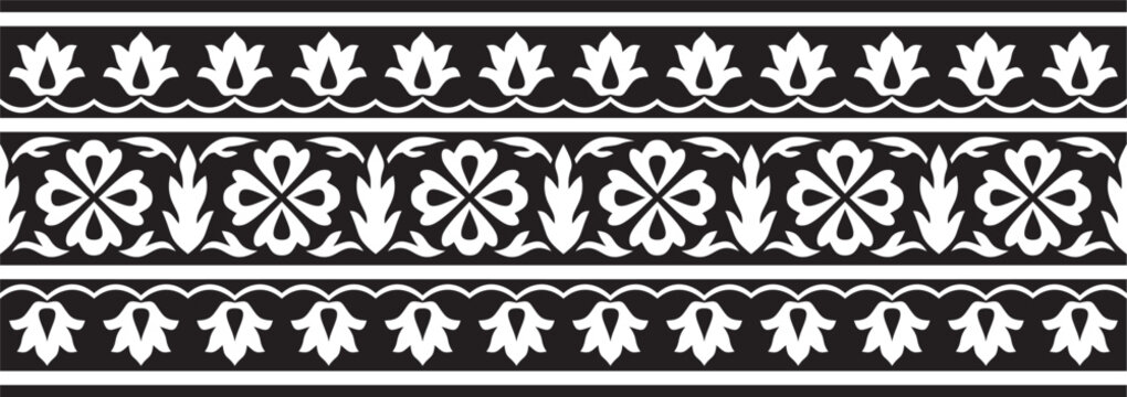 Vector monochrome black endless turkish national ornament. Seamless ottoman border, frame. Ethnic floral pattern of Seljuk Turks. Decoration of the Sultan's palaces.