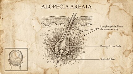 Obraz premium Detailed Alopecia Areata Diagram Illustrates Hair Follicle Damage.