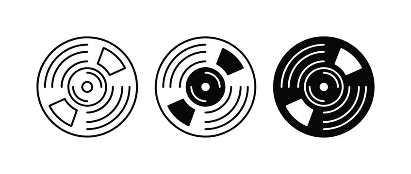 Vinyl Record Icons, Retro Music Symbols, Vintage Audio Graphics, Black and White Designs