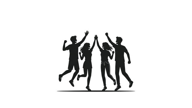 young people high five silhouette teamwork concept vector on transparent background