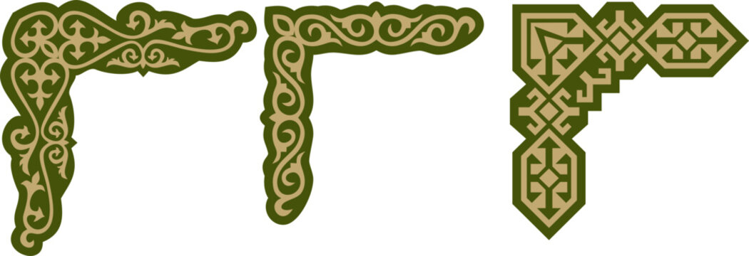 Vector Kazakh national ornament, Ethnic pattern of the Turkic peoples. Drawing of nomads. Yurt decoration. Frame, vignette of the page.