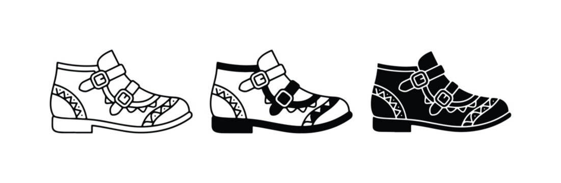 Irish Dance Shoes Vector Icons, Ghillies, Soft Shoes, Black and White Styles
