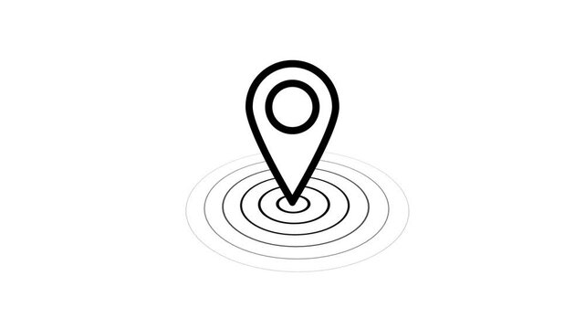 Neon location icon with glowing lines on white background.