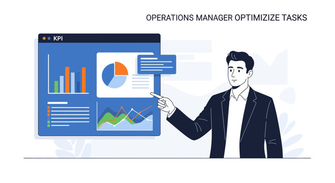 Business worker presenting KPI data and charts on a dashboard