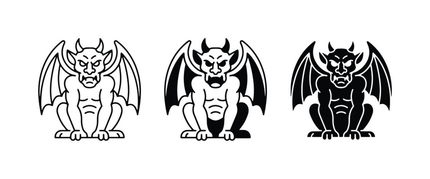 Gargoyle Vector Icons: Gothic Creature Silhouettes for Architectural Design, Fantasy Art, and Halloween Themes