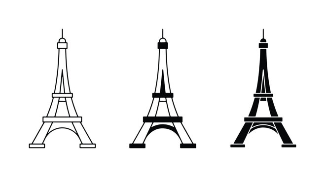Eiffel Tower Icons, Paris Landmark Silhouettes, French Architecture Vector Graphics