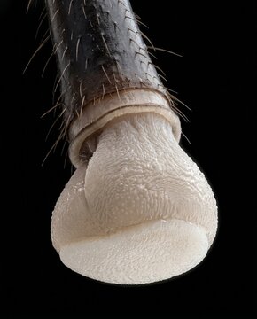 Extreme macro of solifugid pedipalp suctorial organ on black background