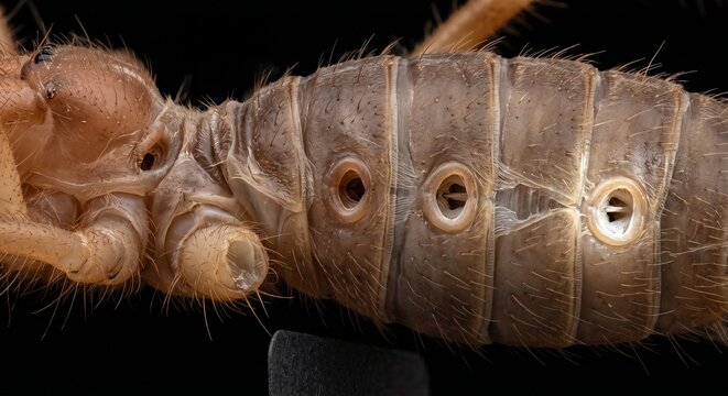Extreme macro of sun spider abdomen showing breathing spiracles