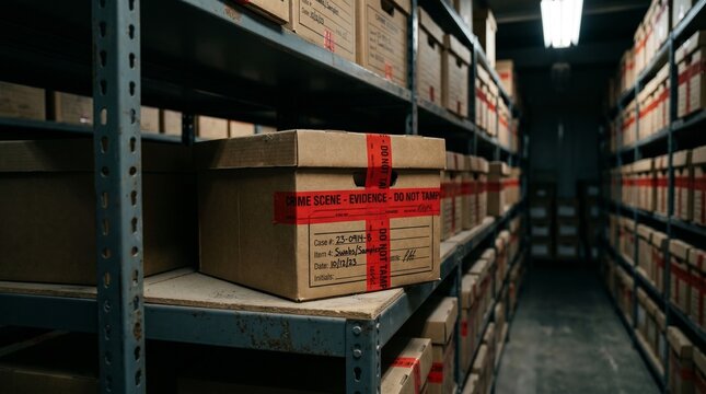 Crime Evidence Storage Boxes in Archive Room
