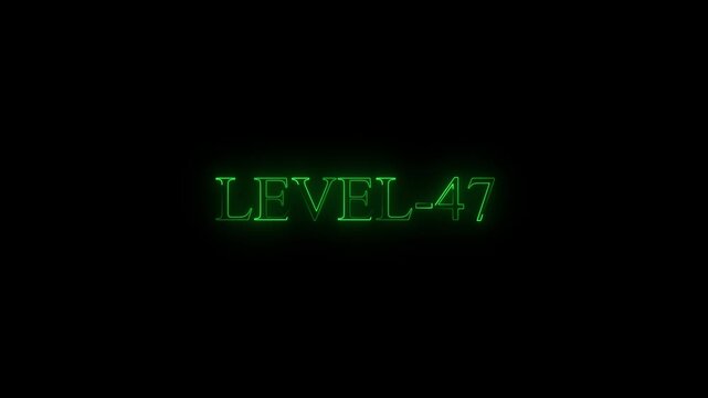 Green neon Level 47 text animation, success and level completion concept , with video animation..