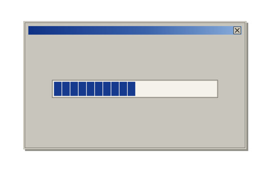 Retro loading window interface on transparent background