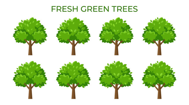 Fresh Green Tree Collection for Nature and Environment Theme