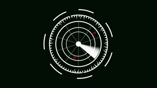Digital radar scan animation. Seamless rotating HUD interface with blip detection in high definition. Futuristic radar screen animation. Digital blip detection system with seamless motion graphics.