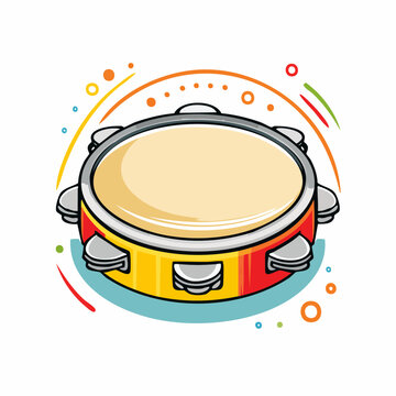 Cartoon Tambourine with Jingle Bells and Colorful Accents